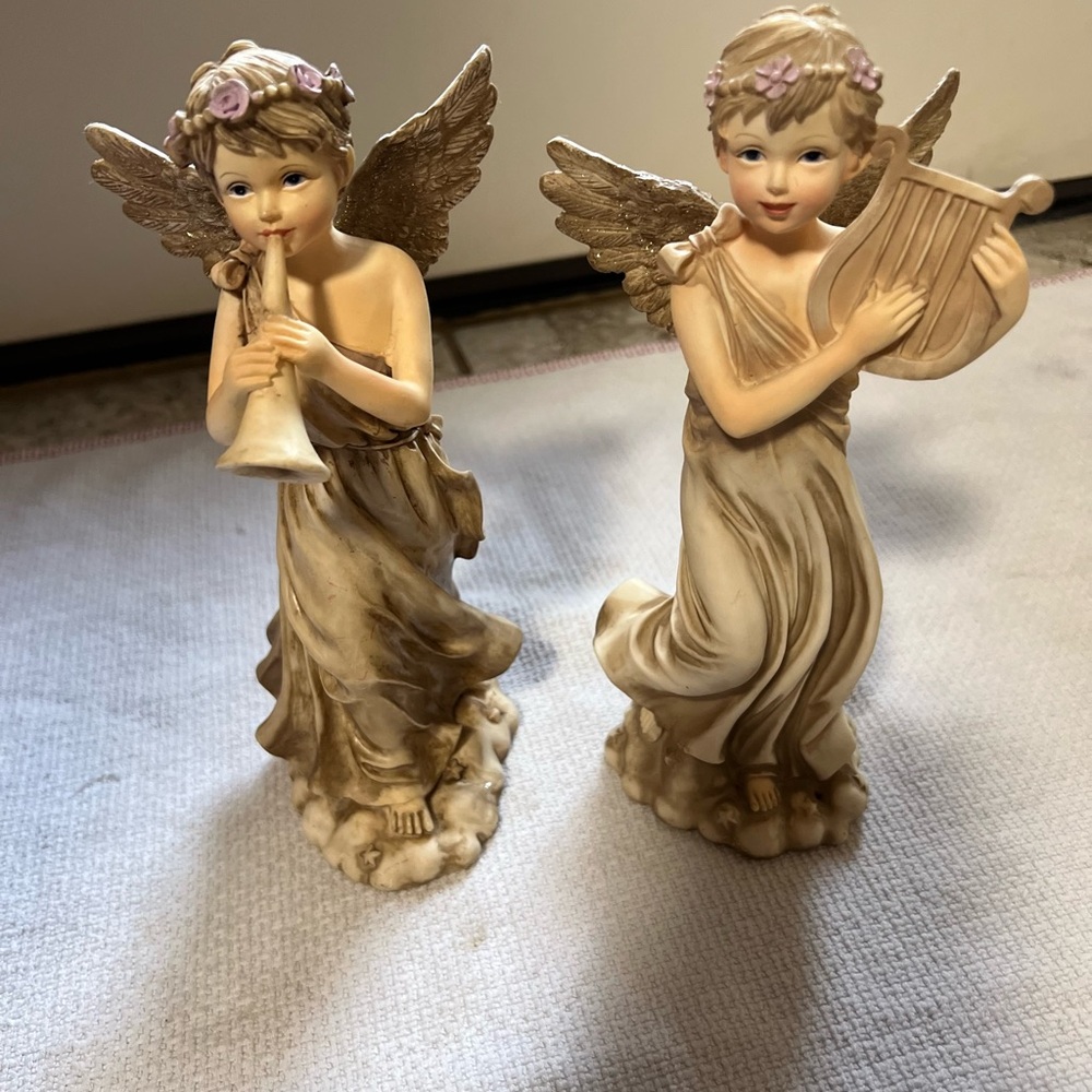 Charming Angel Figurines Set - Cream and Brown